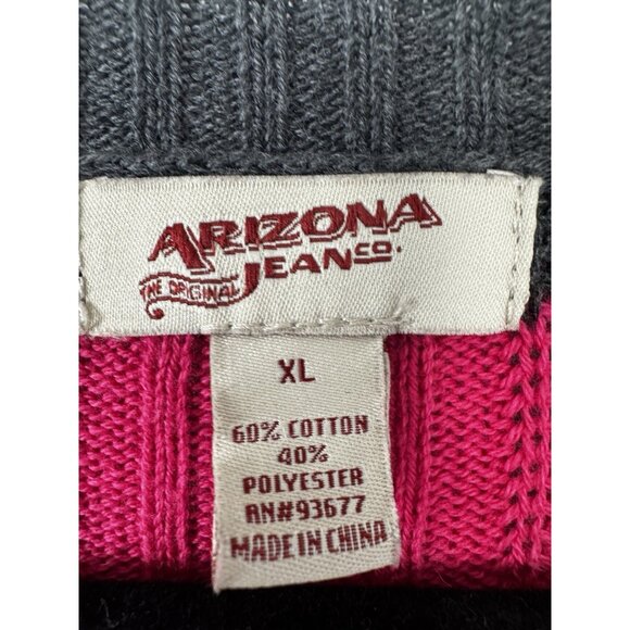 VTG Y2K Arizona Pink Charcoal Striped V-Neck Cable Knit Sweater XL 90s Cozy Knit - Picture 3 of 9